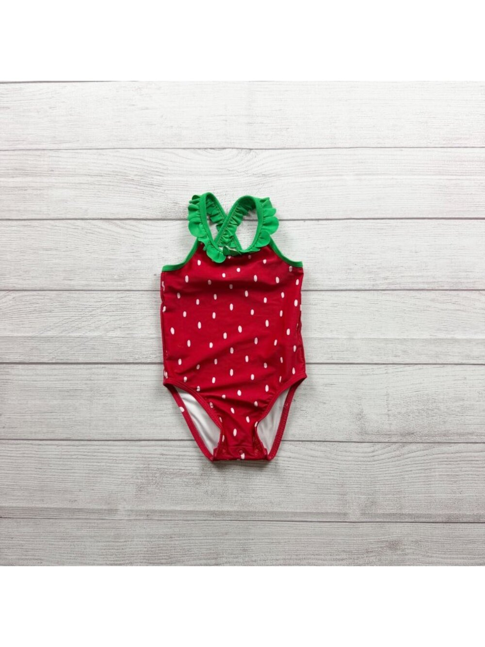 Old Navy Baby Girls Polka Dot Strawberry One Piece Swimsuit Red 18-24 Months
